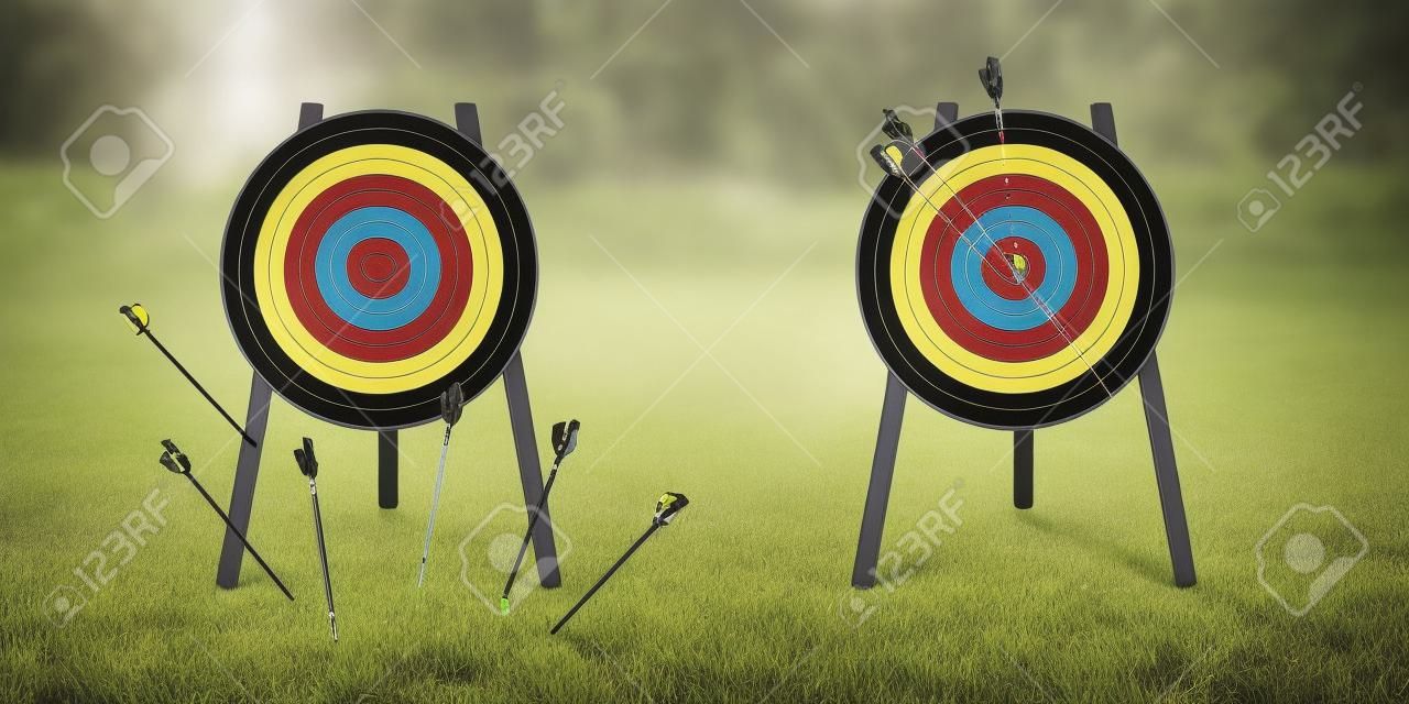 Hitting and missed target with archery arrow set