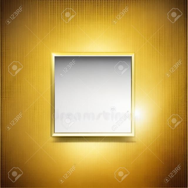 Golden square frame for picture isolated on transparent background. Blank space for picture, painting, card or photo. 3d realistic modern template vector illustration. Simple gold object on wall
