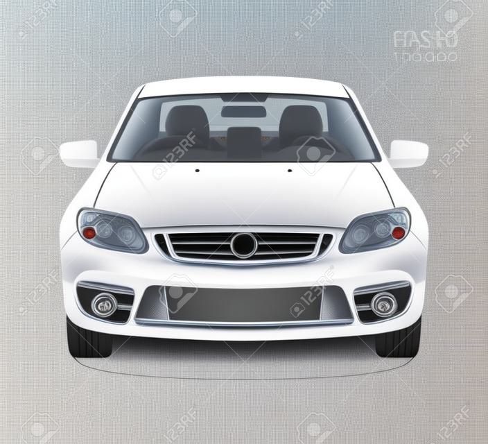 Neue moderne saubere Glanz weißen Auto. Vorderseitenansicht. Vector realistische HD-3D-Farbe-Abbildung. Foto-Studio-Licht.
