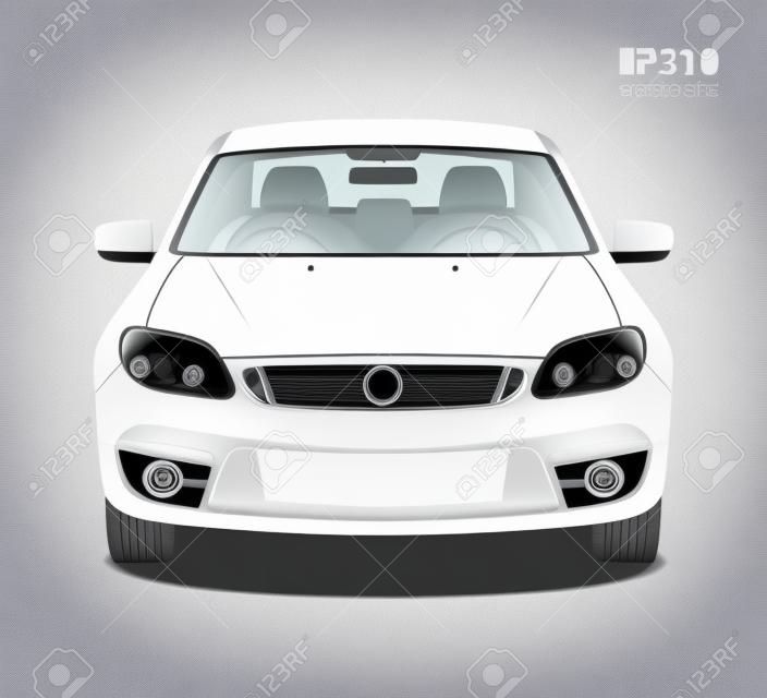 Neue moderne saubere Glanz weißen Auto. Vorderseitenansicht. Vector realistische HD-3D-Farbe-Abbildung. Foto-Studio-Licht.