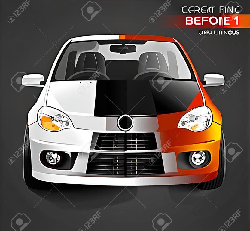 Car tuning color 3d creative illustration. Before and after concept.