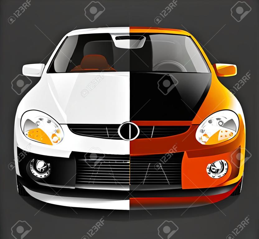 Tuning samochodowy kolor ilustracji 3d twórczy. Przed i po koncepcji.