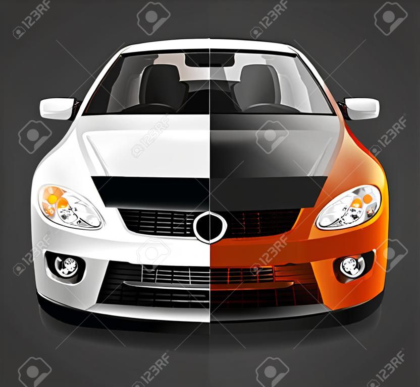 Tuning samochodowy kolor ilustracji 3d twórczy. Przed i po koncepcji.
