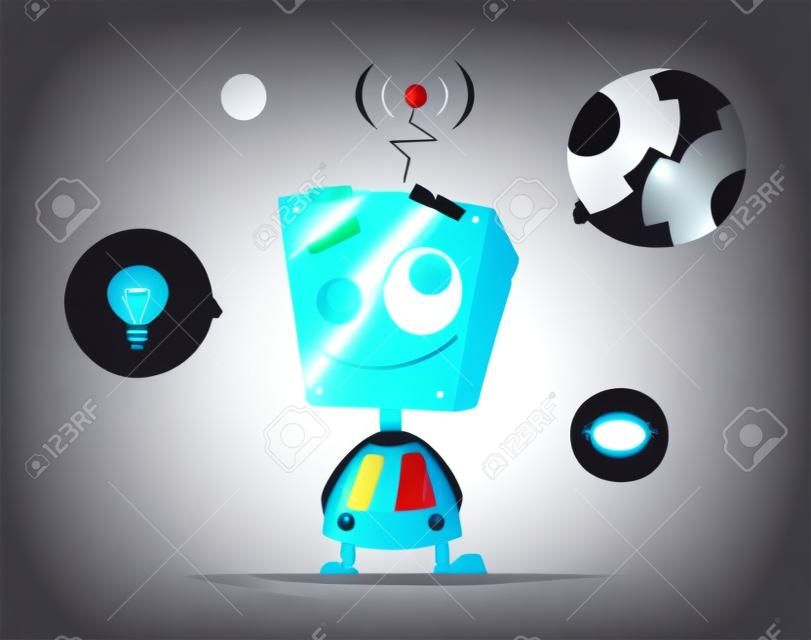 Cute little robot with round icons vector illustration.