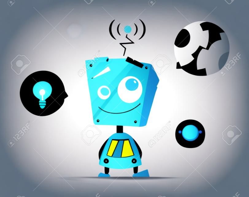 Cute little robot with round icons vector illustration.