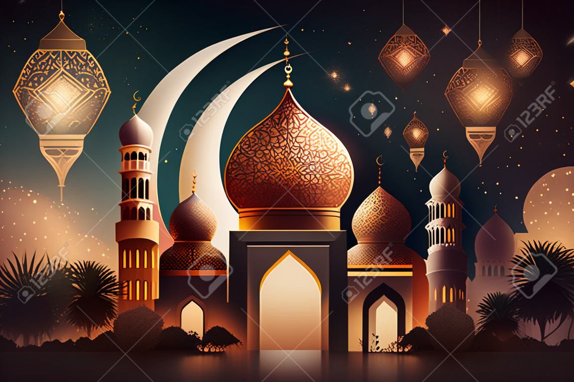 Ramadan kareem carte de voeux illustration générative ai