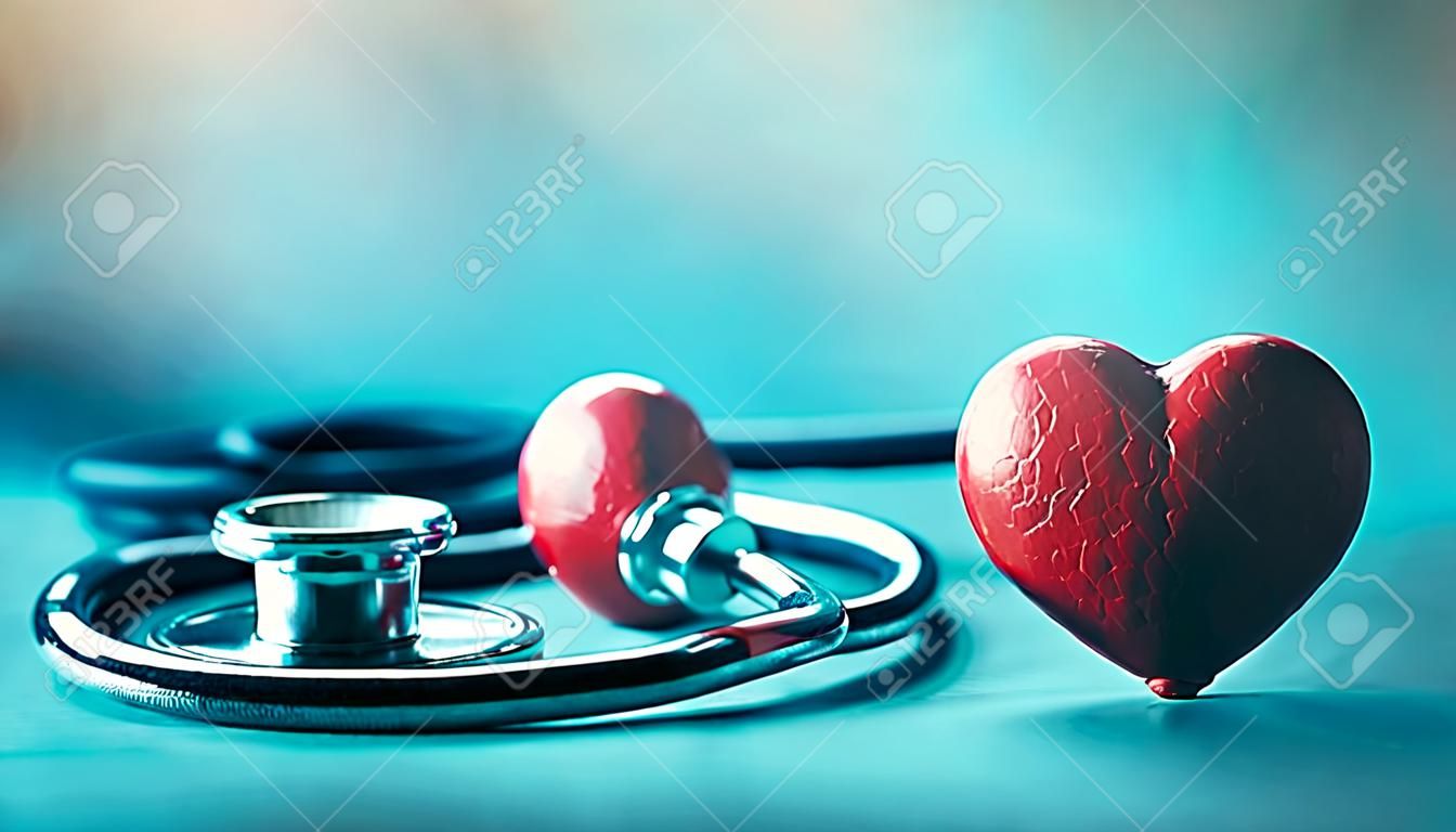 Red heart and stethoscope. Illustration Generative AI