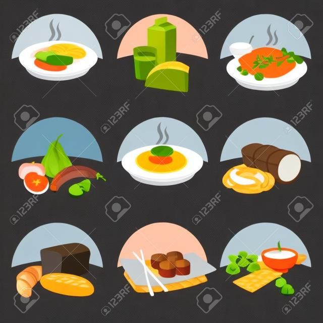 conjunto de ícones de comida e refeição