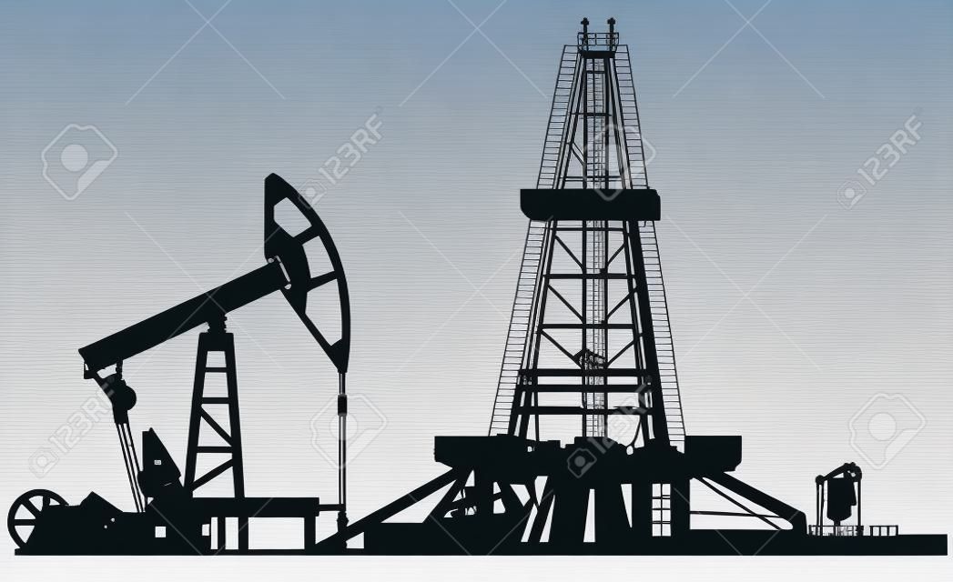 Illustration der Ölindustrie Bohrung Derrick Silhouetten