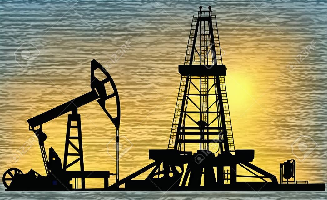 石油工业钻井井架剪影的插图