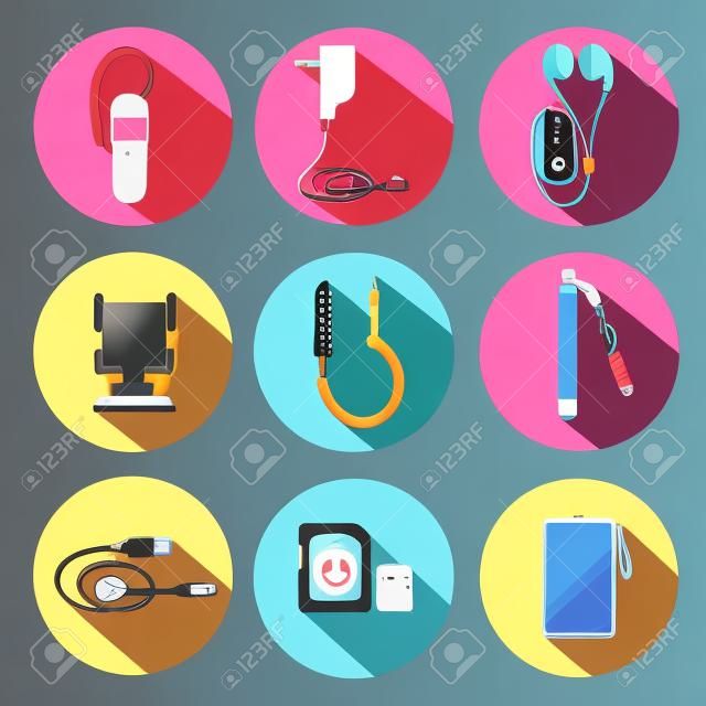 Illustration of icon set mobile accessories for phone
