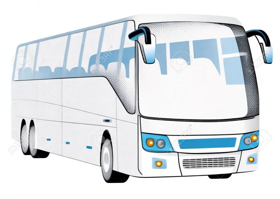 Ilustración del autobús urbano de pasajeros blanco sobre fondo blanco.