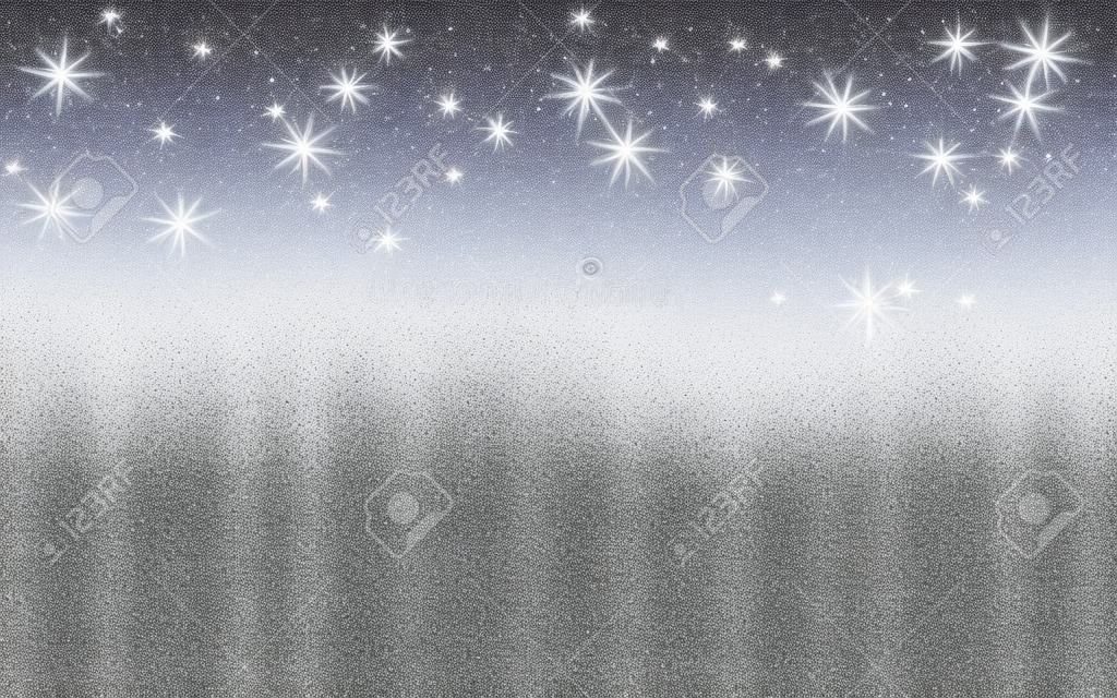 Silver glitter sparkle on a transparent background. Silver Vibrant background with twinkle lights. Vector illustration.
