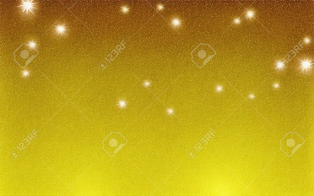 Golden glitter sparkle on a transparent background. Gold Vibrant background with twinkle lights. Vector illustration.