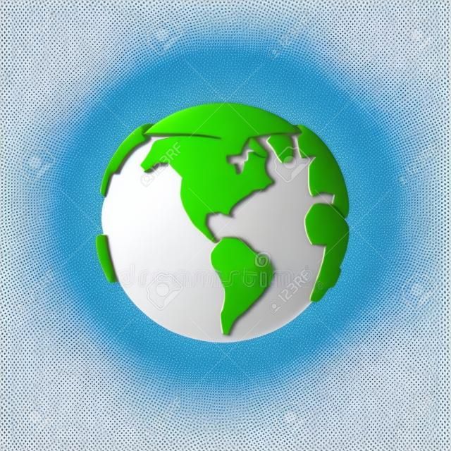 Cartoon 3d Planet Erde auf weißem Hintergrund im minimalistischen Stil. Vektor-Illustration.
