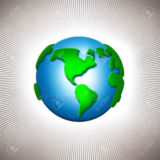 Cartoon 3d Planet Erde auf weißem Hintergrund im minimalistischen Stil. Vektor-Illustration.