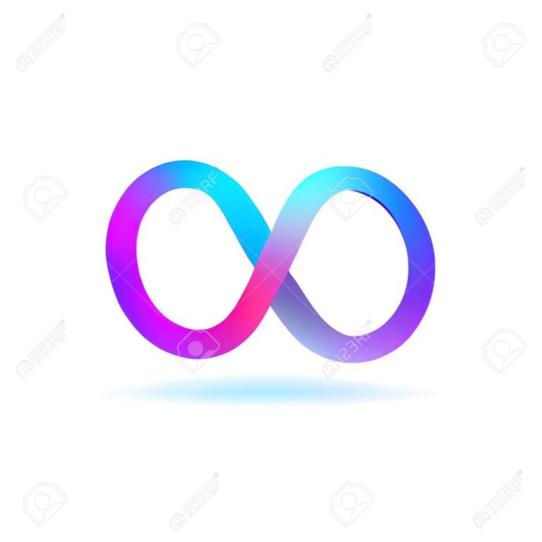 Symbole de logo isolé de l'infini sur fond blanc. Logotype abstrait infini avec ombre