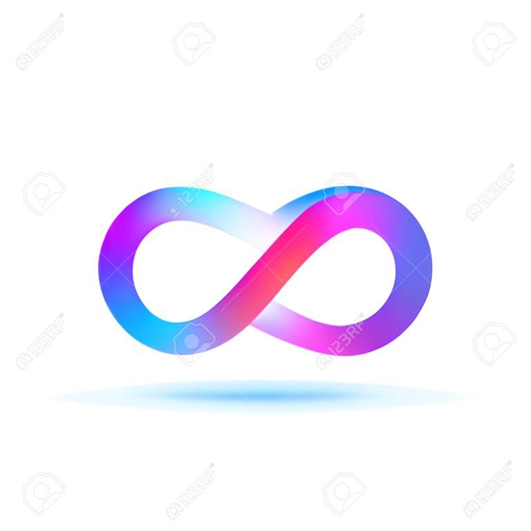 Isolated logo symbol of infinity on white background. Infinite abstract logotype with shadow