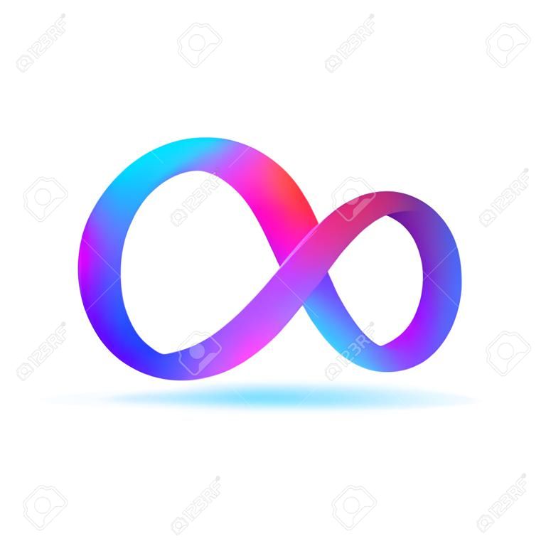 Symbole de logo isolé de l'infini sur fond blanc. Logotype abstrait infini avec ombre