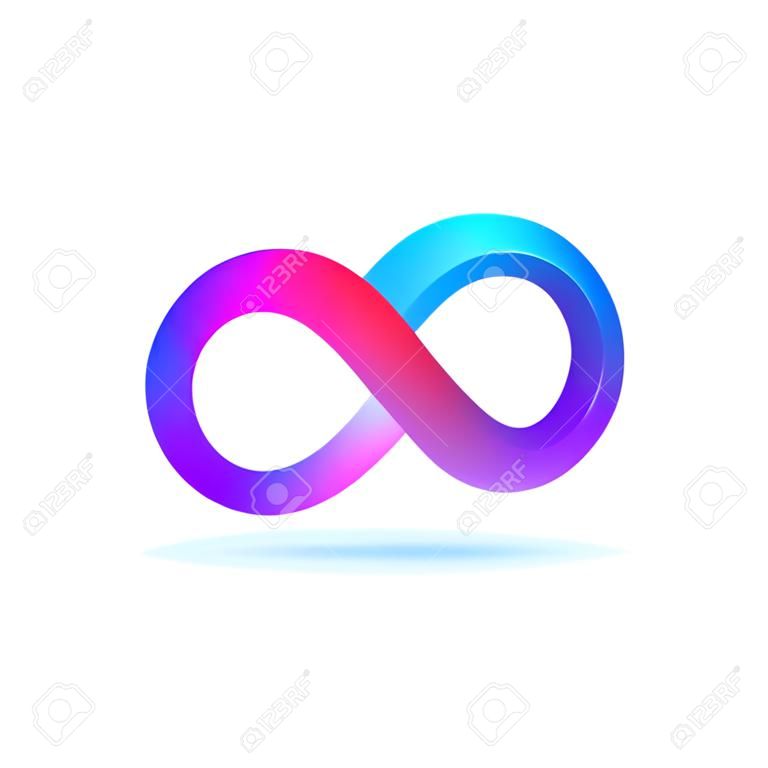 Isolated logo symbol of infinity on white background. Infinite abstract logotype with shadow