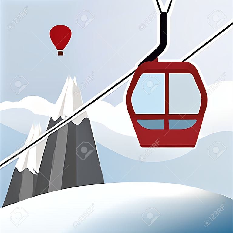 Ski Lift Gondola Snow Mountains, ballon-  Illustration