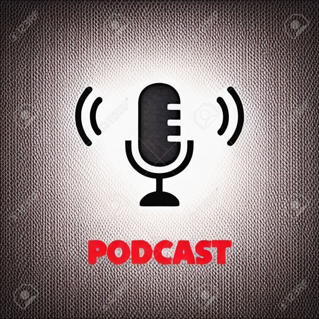Podcast logo. Podcast microphone. Black icon Vector illustration