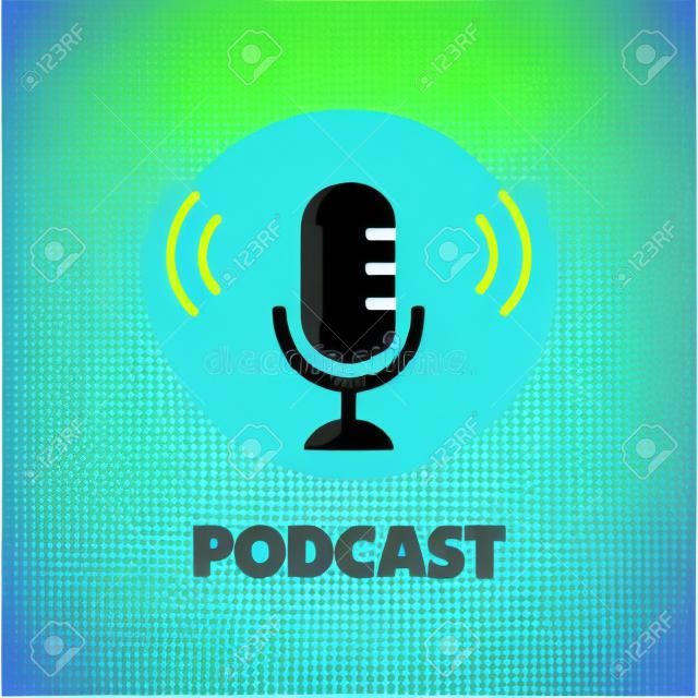 Podcast logo. Podcast microphone. Black icon Vector illustration