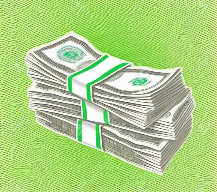 Pila de dinero. Billetes de dólar. Dibujado a mano ilustración vectorial. Aislado.