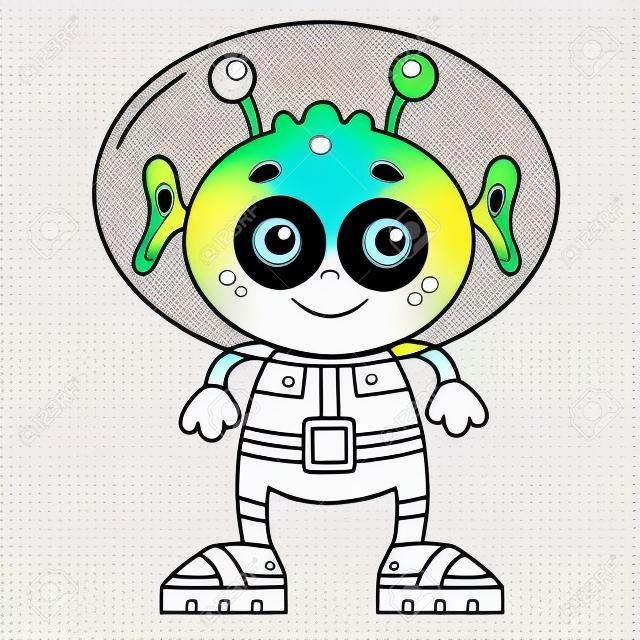 Coloring Page Outline Of a cartoon little alien. Space. Coloring book for kids.