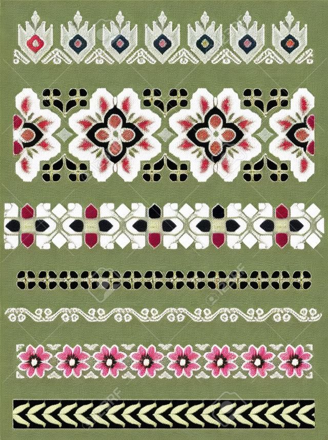 set of borders, embroidery cross, floral motifs