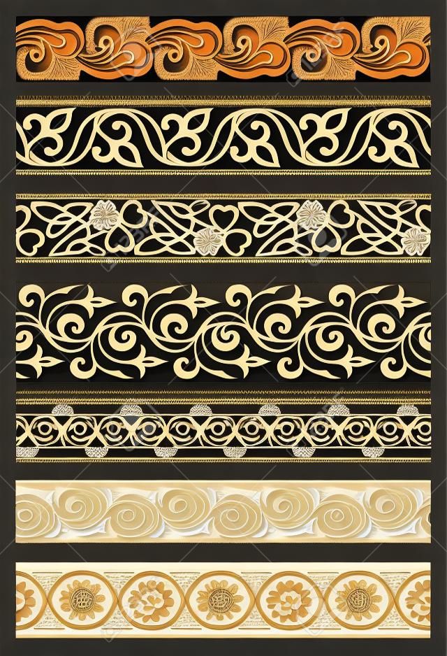 set of seven seamless floral borders