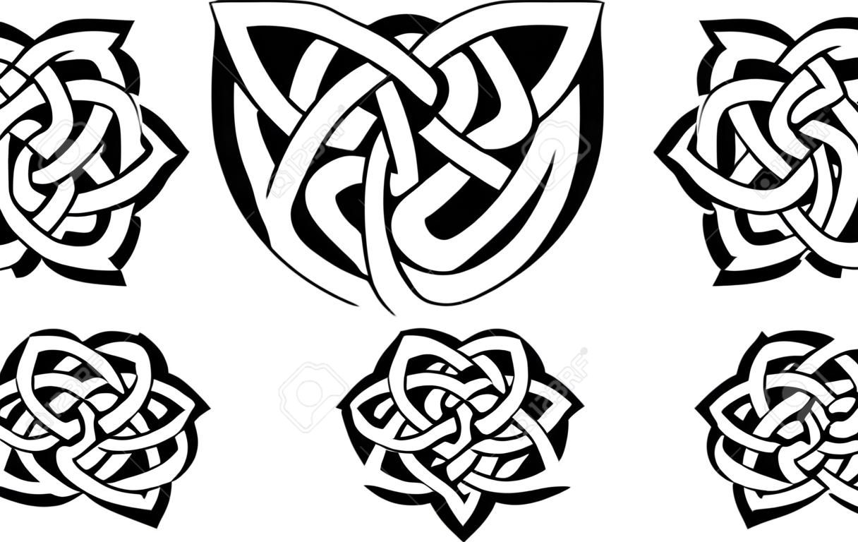 vector set celtique noeud, blanc sur fond noir