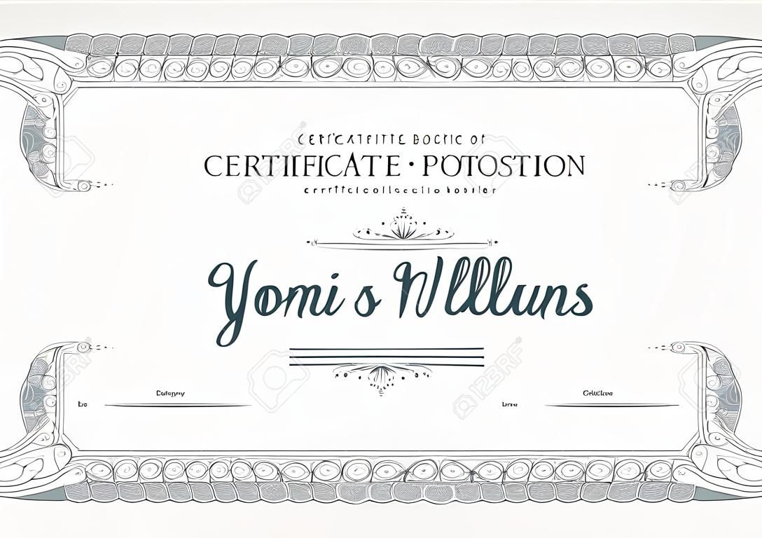 Official beige guilloche border for certificate. Vector illustration. Empty blank