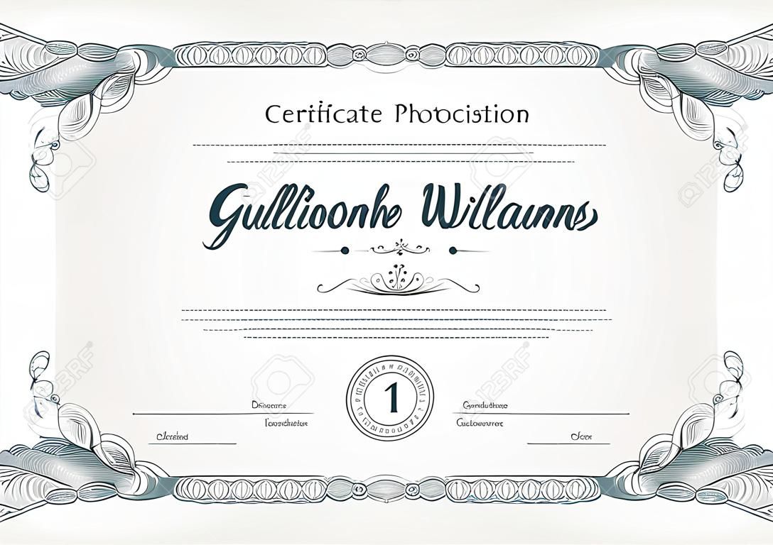 Offizielle beige Guilloche-Bordüre für Zertifikat. Vektor-Illustration. Leeres Leerzeichen