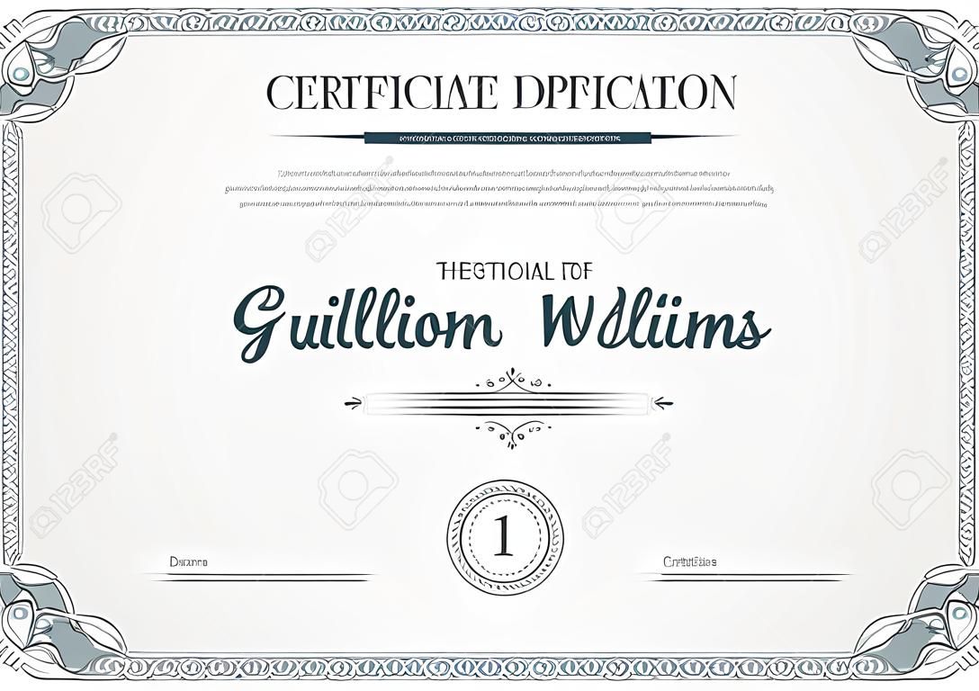 Official beige guilloche border for certificate. Vector illustration. Empty blank