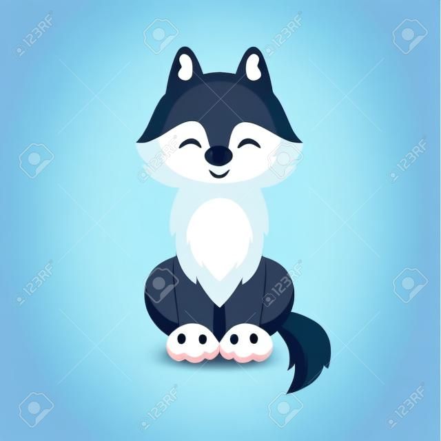 The image of a cute little wolf in a cartoon style. Vector children's illustration.