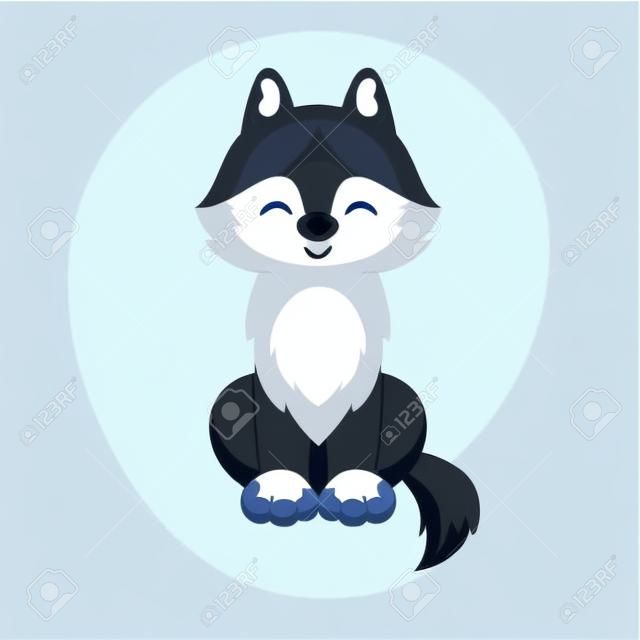 The image of a cute little wolf in a cartoon style. Vector children's illustration.