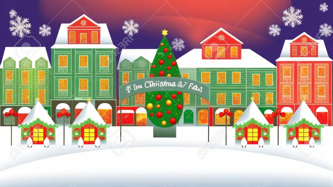 Christmas fair in the old town. Vector background.
