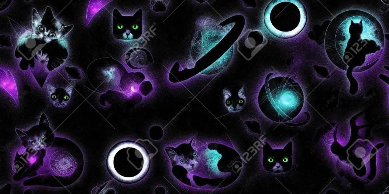 fondo de pantalla de gato en galaxia