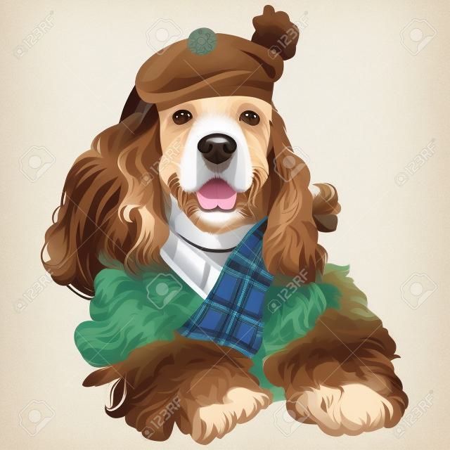 ベクトル漫画流行に敏感な犬の品種スコットランド Tam アメリカンコッカースパニエル