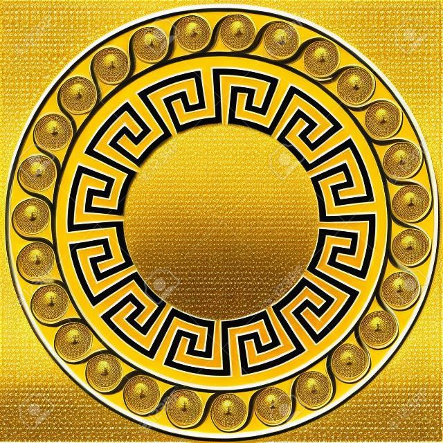 Round frame with traditional vintage Golden Greek ornament, Meander pattern on transparent background. Gold pattern for decorative tiles