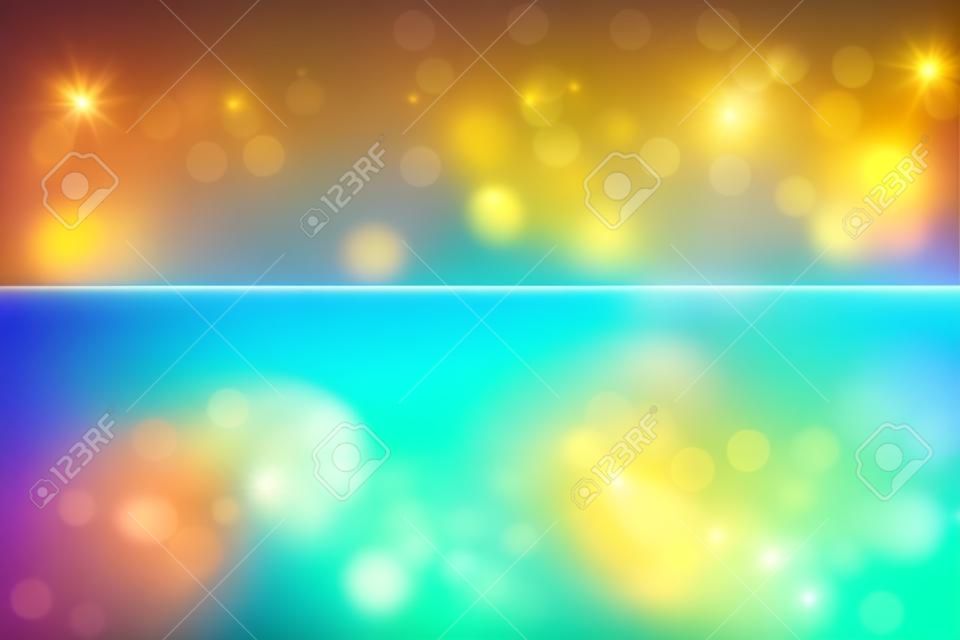 Abstract bright gradient motion spring or summer landscape texture background with natural gold yellow bokeh lights and blue bright sunny sky. Beautiful backdrop with white frame for design.