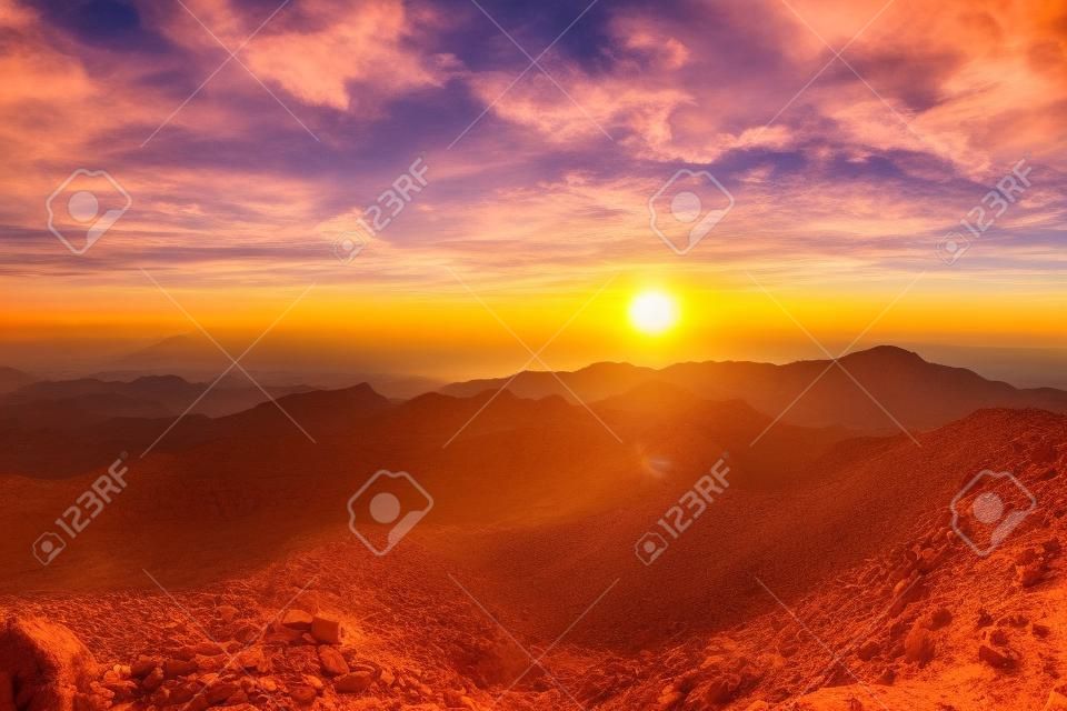 Amazing Sunrise at Sinai Mountain, Mount Moses with a Bedouin, Beautiful view from the mountain.