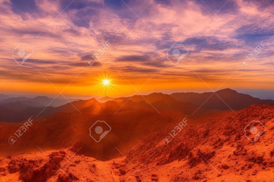 Amazing Sunrise at Sinai Mountain, Mount Moses with a Bedouin, Beautiful view from the mountain.