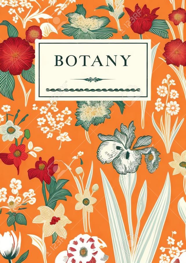 Botany. Vintage floral card. Vector illustration of style engravings. Colorful flowers.