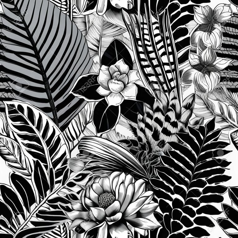 벡터 원활한 빈티지 패턴. 이국적인 꽃과 식물. 식물 고전적인 그림입니다.