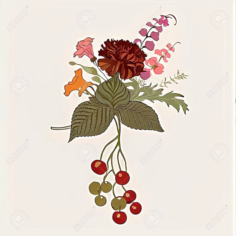 Autumn flowers. Classic flower arrangement. Vector botanical floral illustration. 