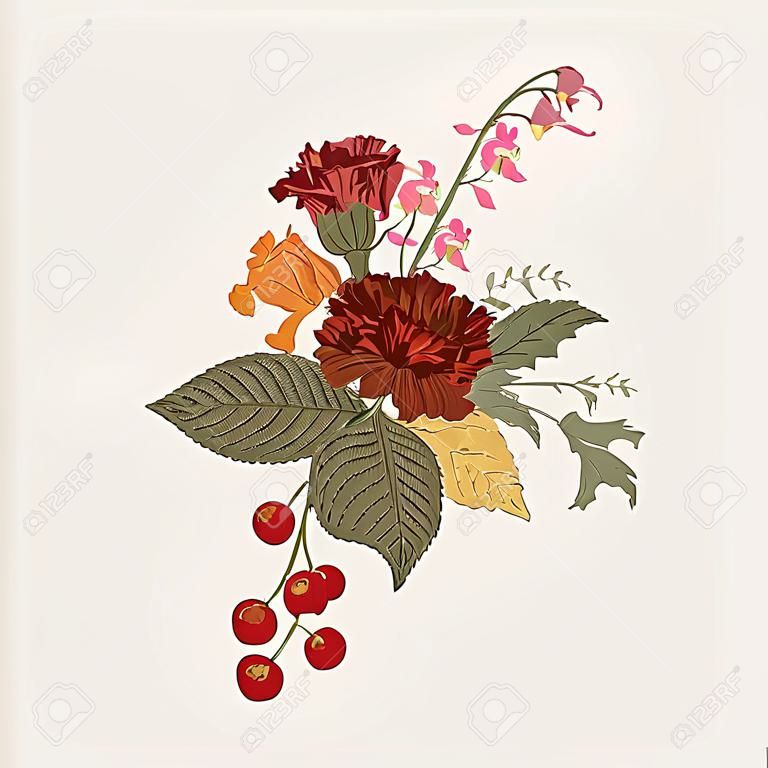 Autumn flowers. Classic flower arrangement. Vector botanical floral illustration. 