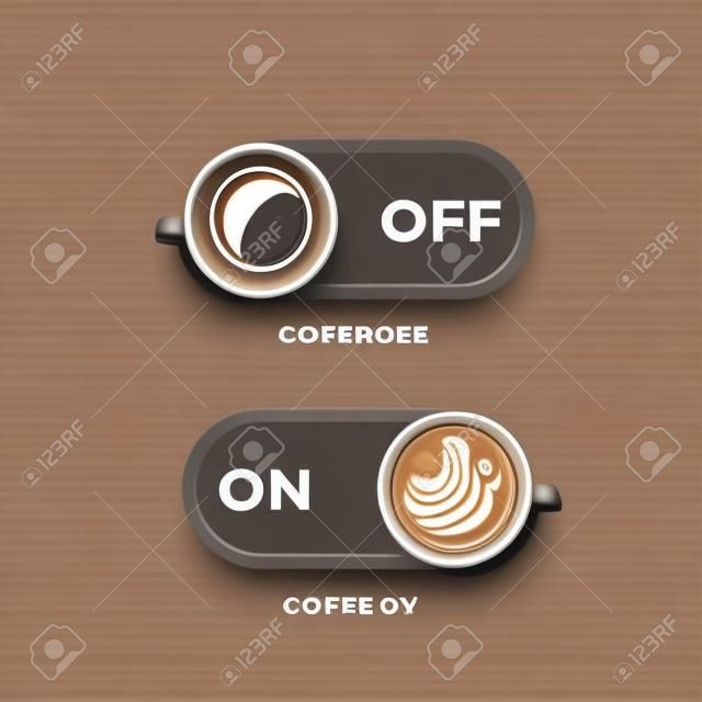 Coffee concept. Coffee and on off switch. Flat style, vector illustration.
