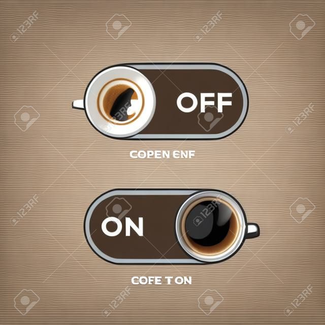 Coffee concept. Coffee and on off switch. Flat style, vector illustration.